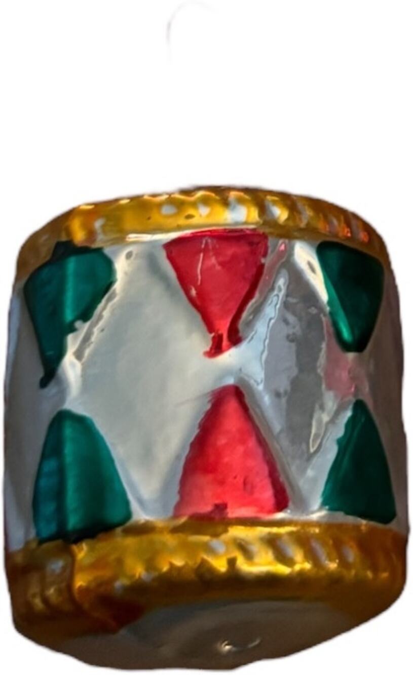 Silver White Yellow Pink Green  Glass Drum Christmas Ornament